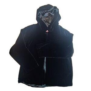 Vintage April Cornell Silk Blend Velvet Hooded Jacket - Black S-M Mandarin Tang